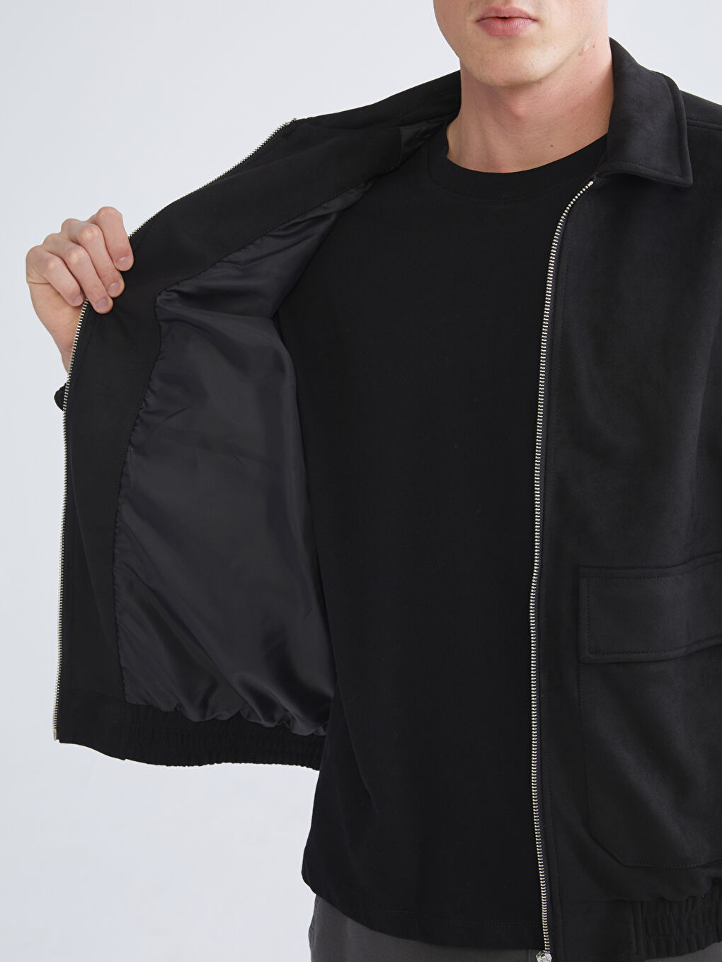 Siyah Rahat Kalıp Gömlek Yaka Süet Erkek Mont-3