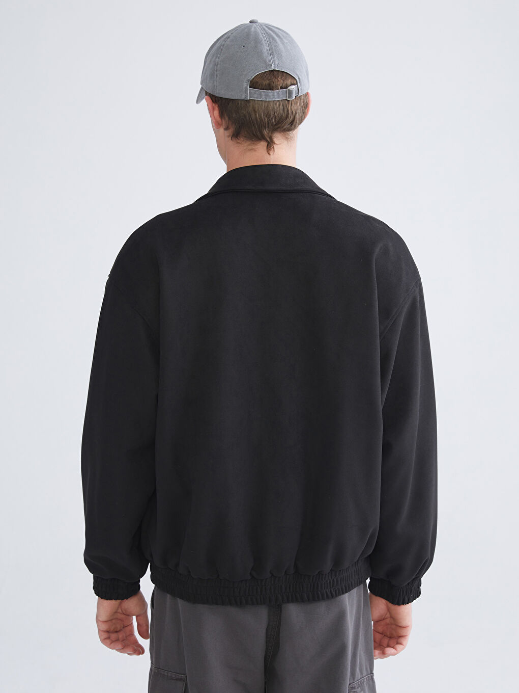 Siyah Rahat Kalıp Gömlek Yaka Süet Erkek Mont-4