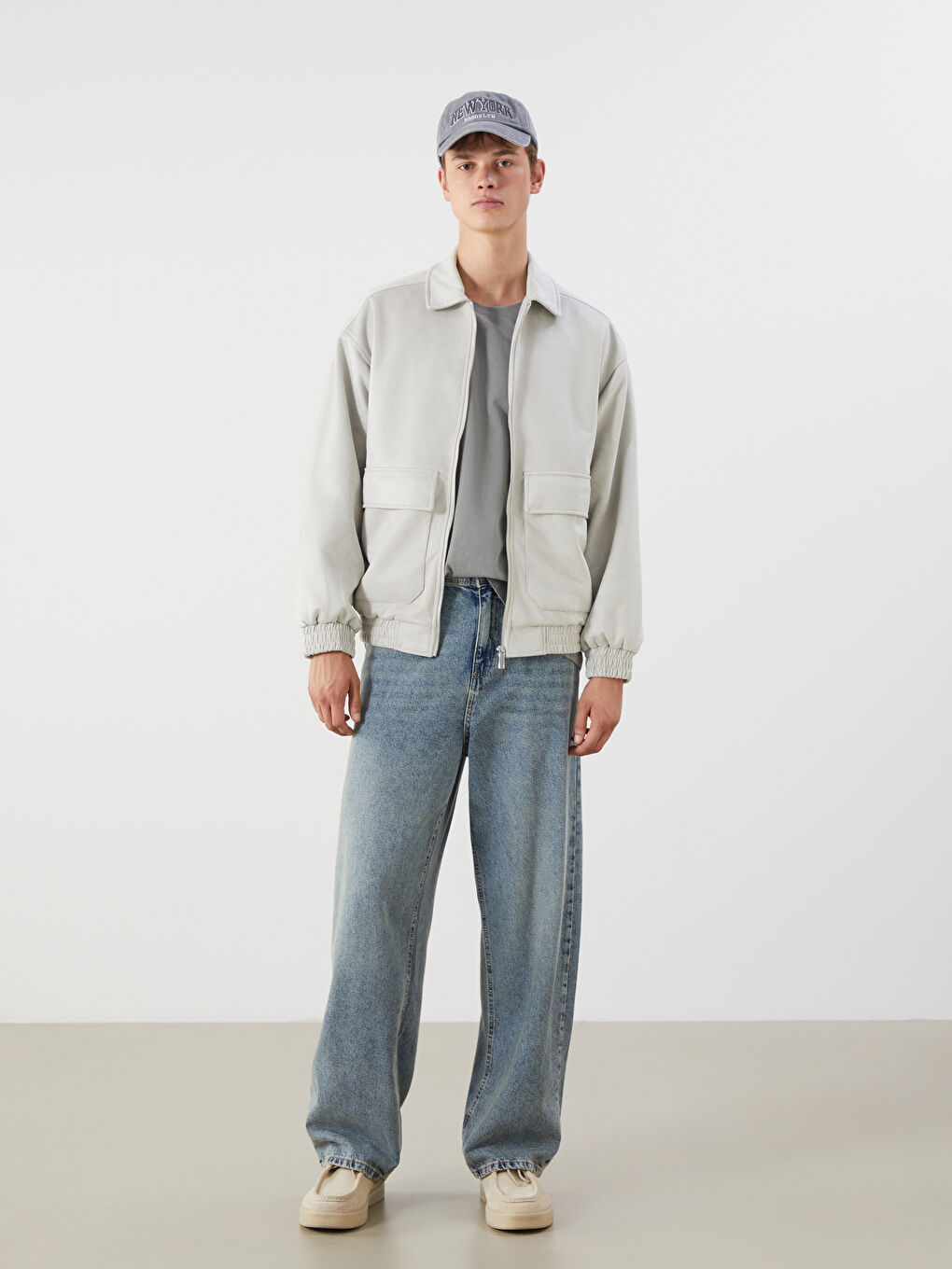 Gri Rahat Kalıp Gömlek Yaka Süet Erkek Mont-1