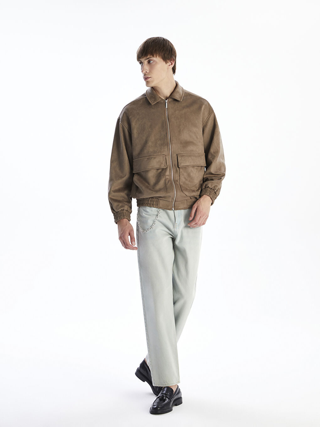 Kahverengi Rahat Kalıp Gömlek Yaka Süet Erkek Mont-2