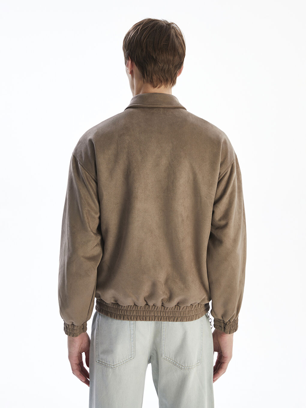 Kahverengi Rahat Kalıp Gömlek Yaka Süet Erkek Mont-4