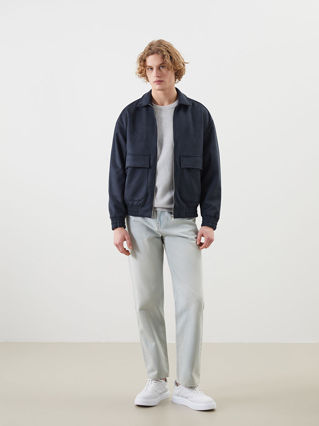 Чоловік ТЕМНО-СИНІЙ Пальто зі штучної шкіри-1