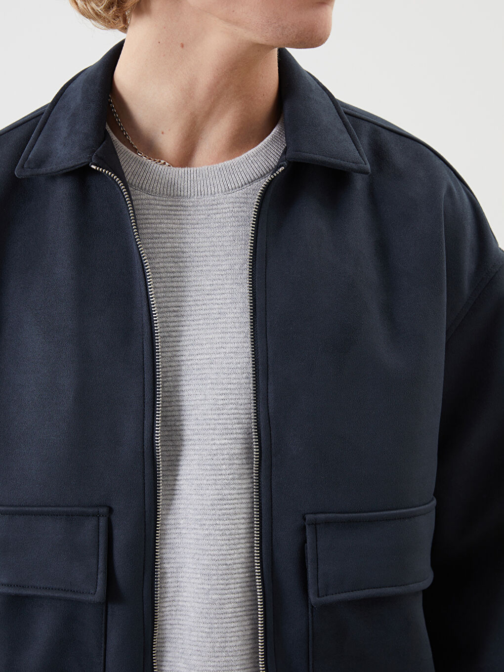 Чоловік ТЕМНО-СИНІЙ Пальто зі штучної шкіри-2