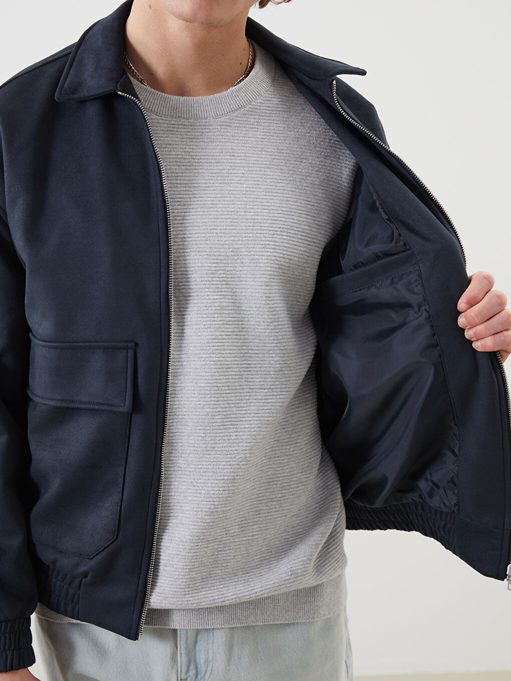 Чоловік ТЕМНО-СИНІЙ Пальто зі штучної шкіри-3