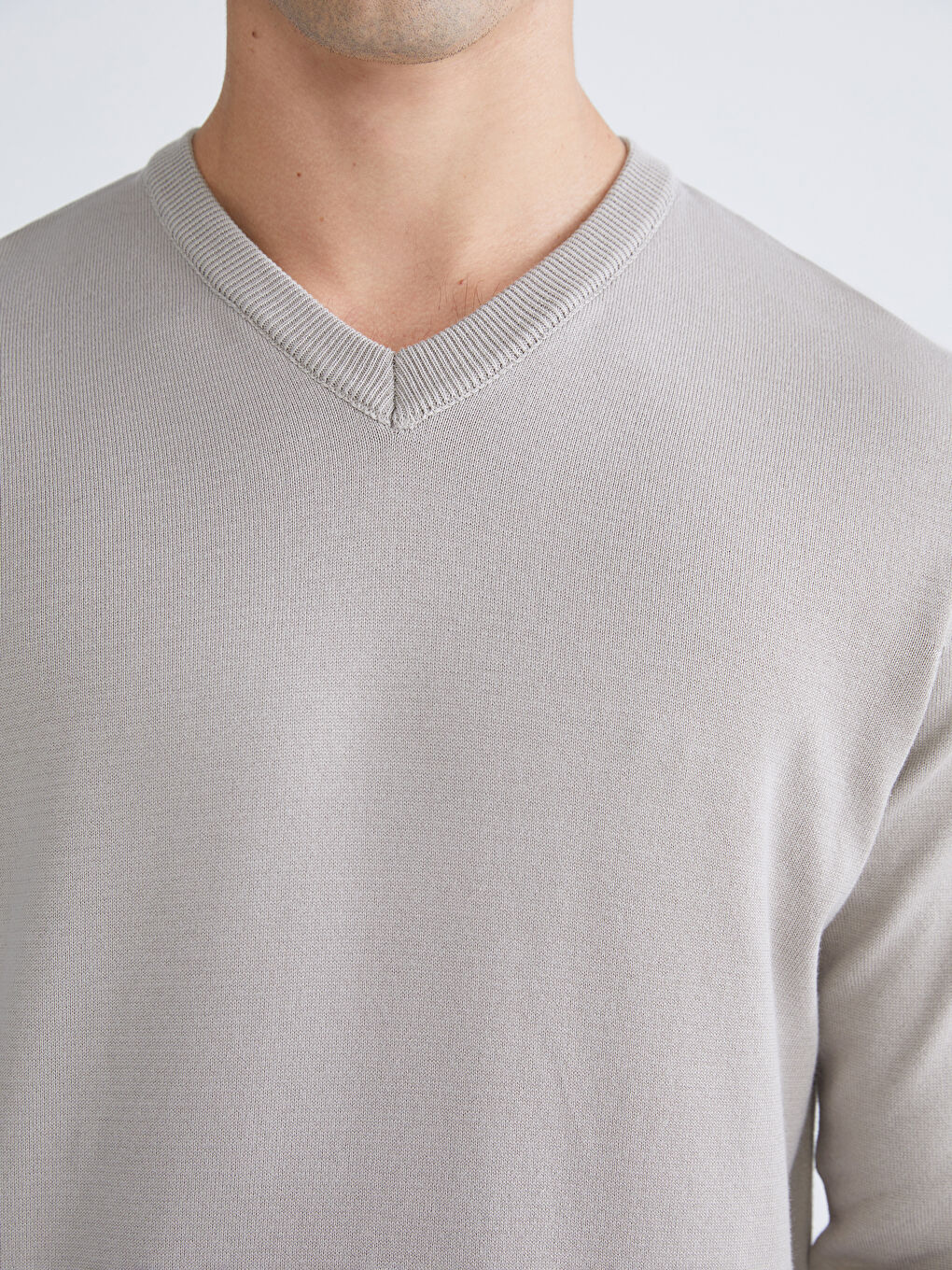 Bej V Yaka Erkek Triko Kazak-2