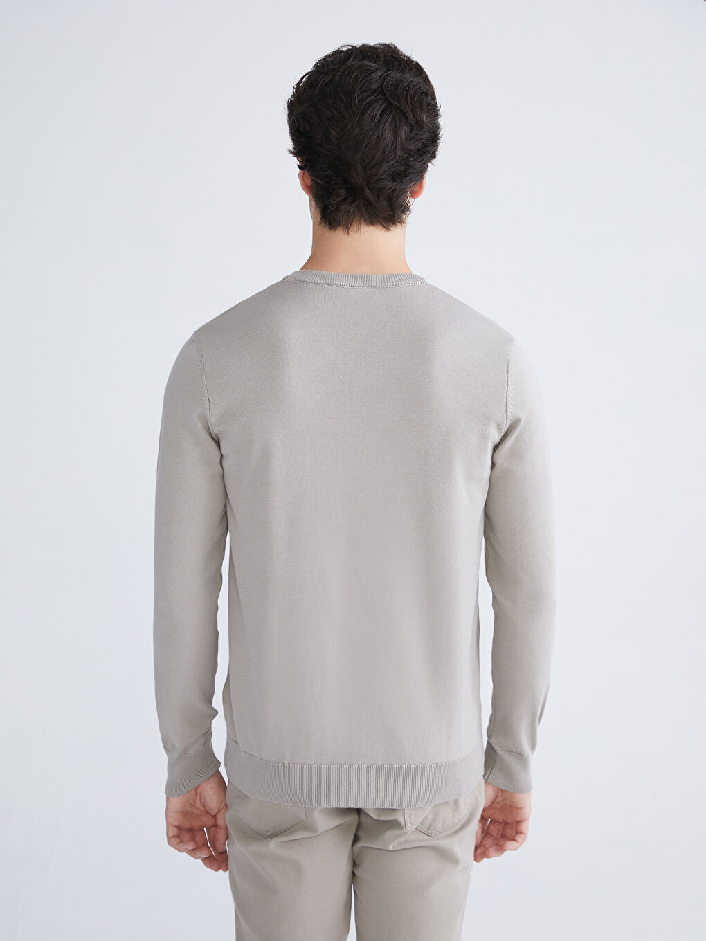 Bej V Yaka Erkek Triko Kazak-3