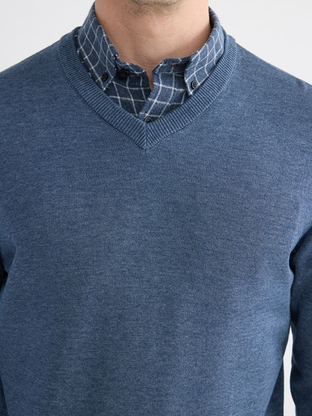 Mavi V Yaka Erkek Triko Kazak-2