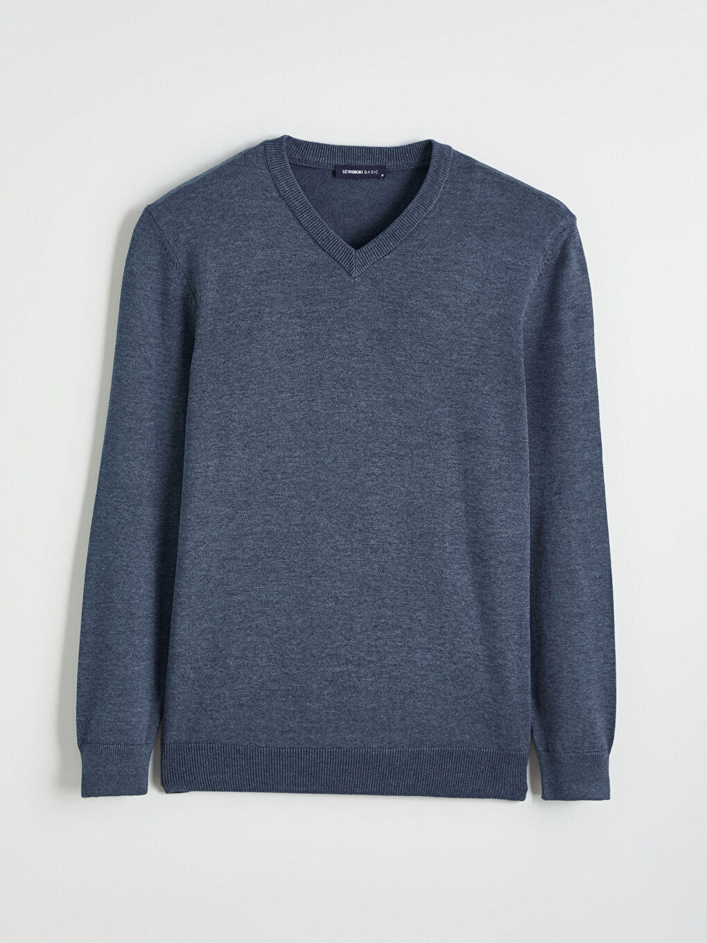 Mavi V Yaka Erkek Triko Kazak-4