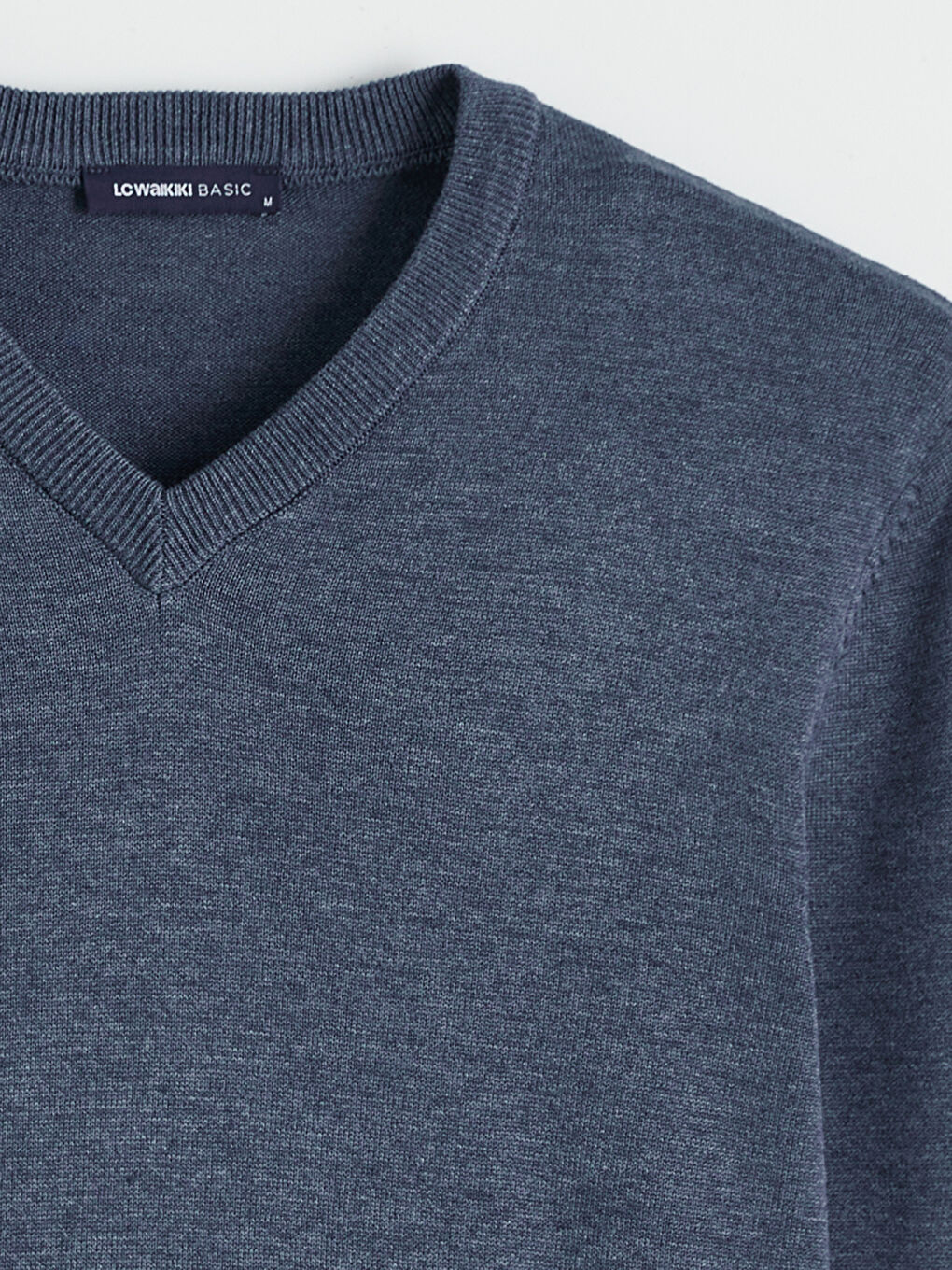 Mavi V Yaka Erkek Triko Kazak-5