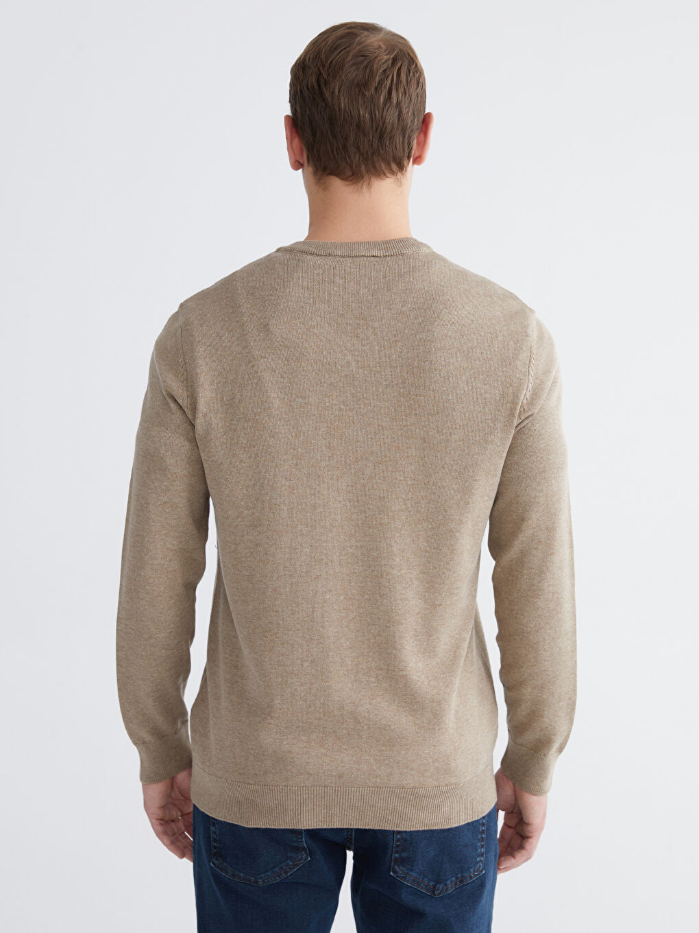 Bej V Yaka Erkek Triko Kazak-3