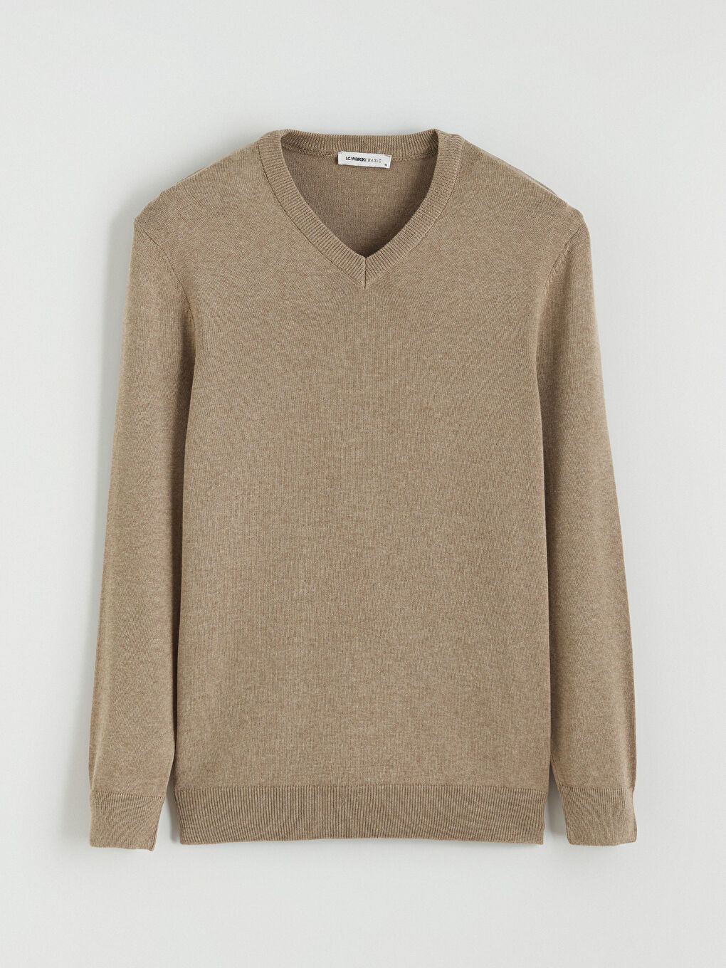 Bej V Yaka Erkek Triko Kazak-4