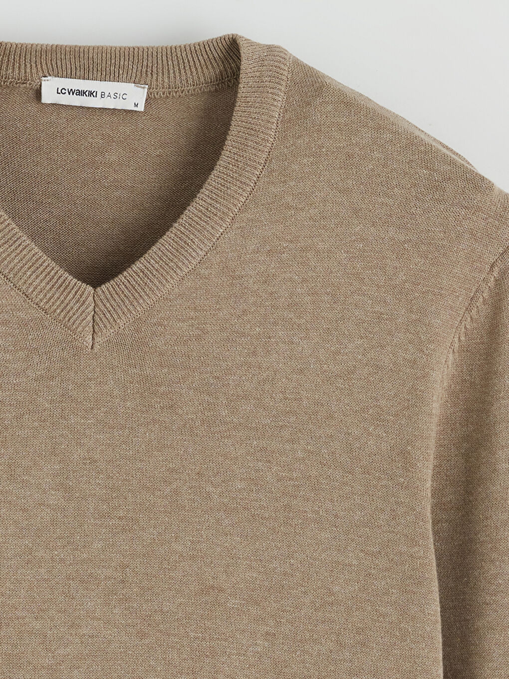 Bej V Yaka Erkek Triko Kazak-5