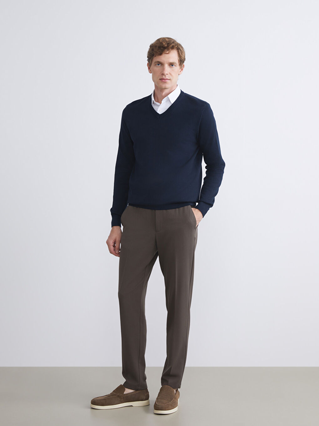 Lacivert V Yaka Erkek Triko Kazak-1