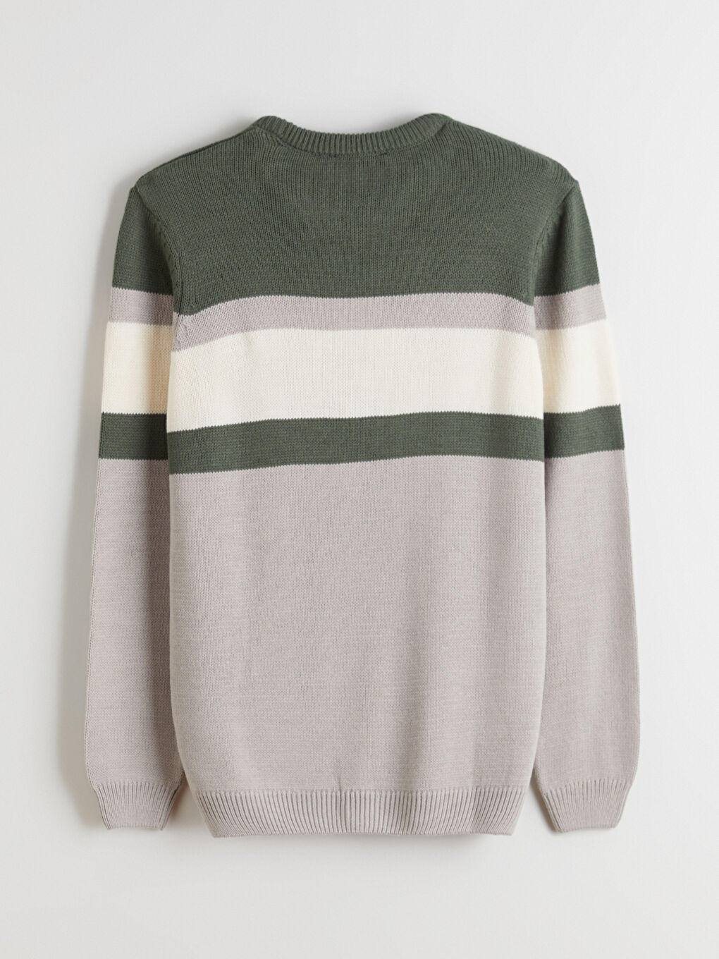 Yeşil Bisiklet Yaka Uzun Kollu Renk Bloklu Erkek Triko Kazak-5