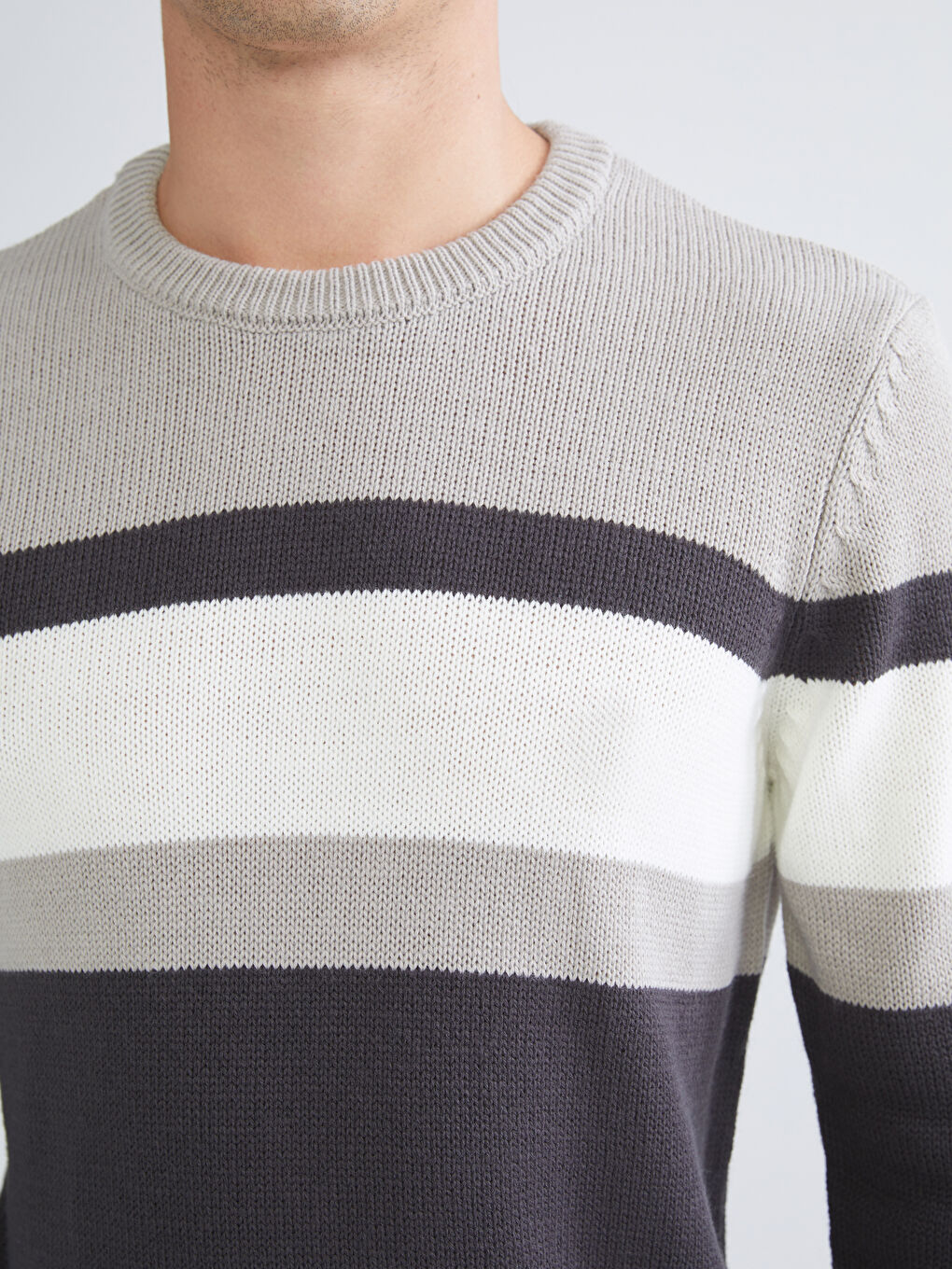 Antrasit Bisiklet Yaka Uzun Kollu Renk Bloklu Erkek Triko Kazak-2