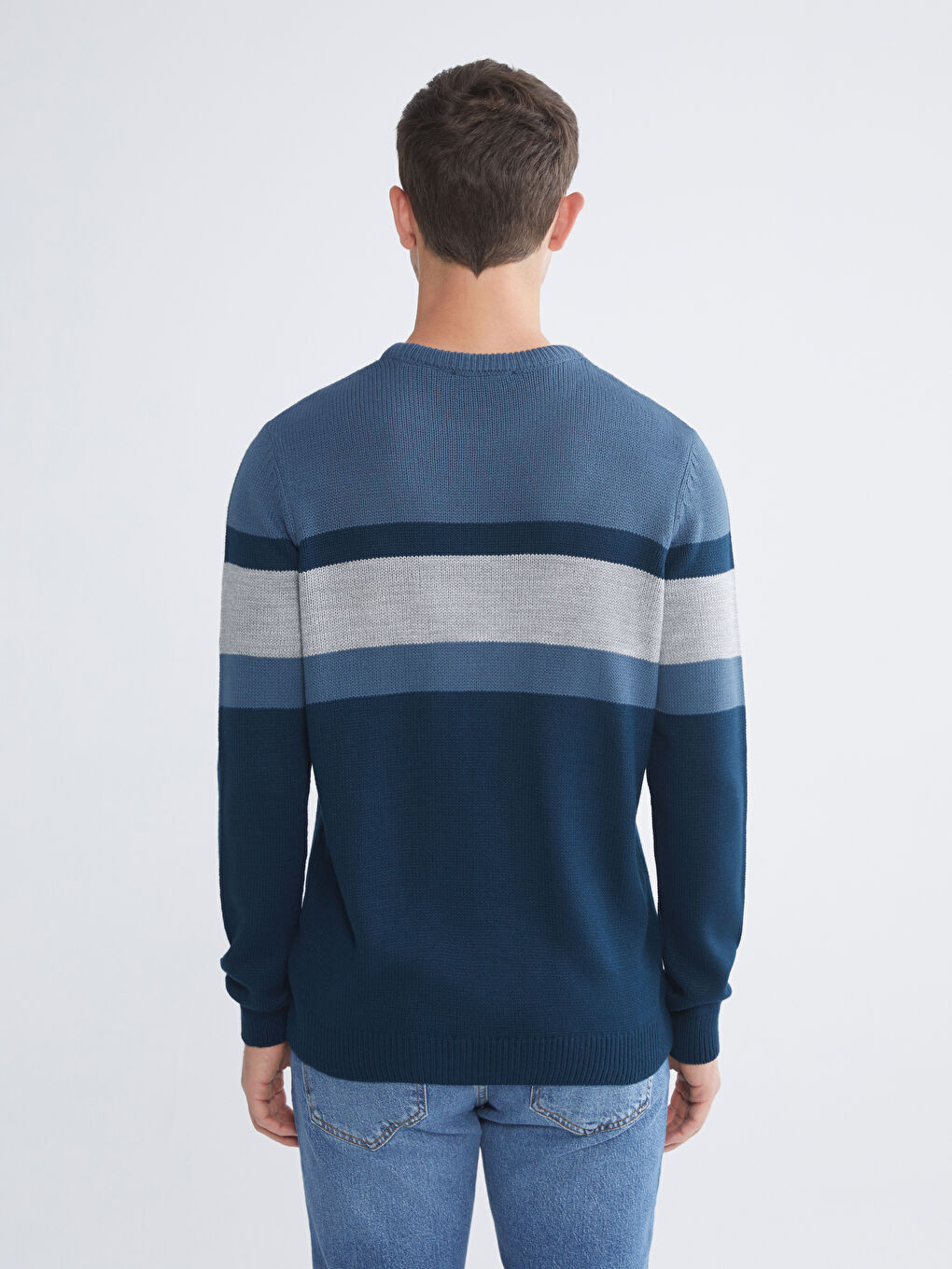 Crew Neck Long Sleeve Color Block Men's Knitwear Sweater-6