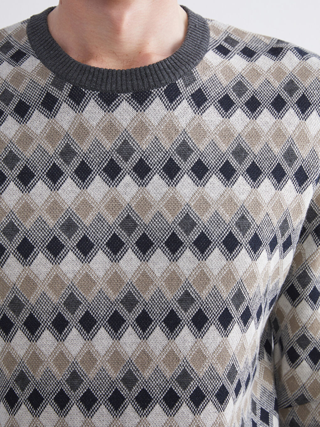 Crew Neck Long Sleeve Patterned Men's Knitwear Sweater-2