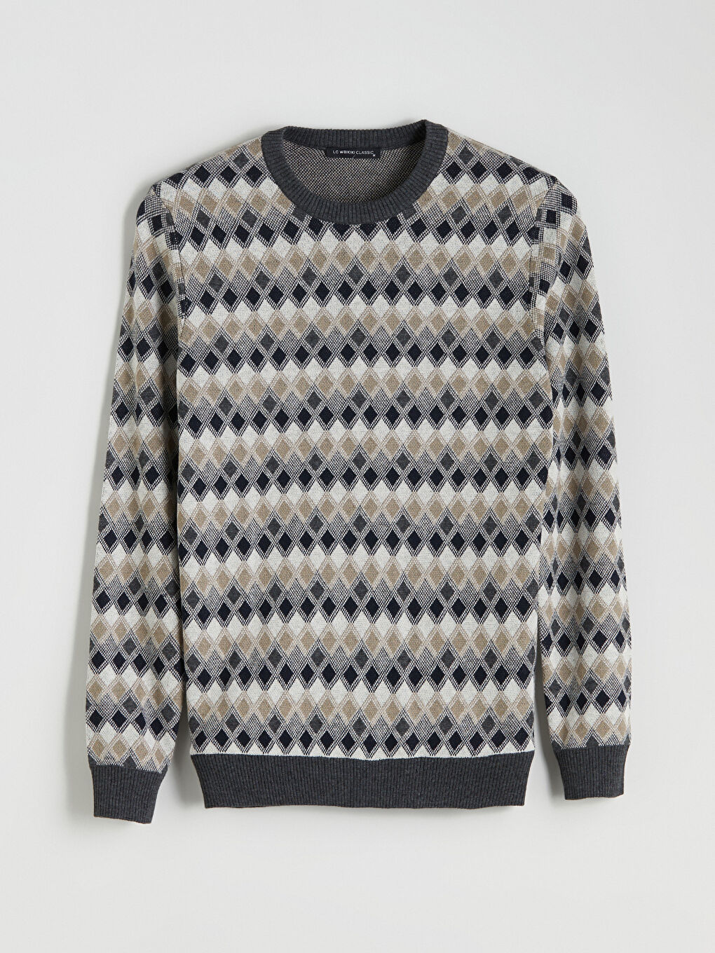 Crew Neck Long Sleeve Patterned Men's Knitwear Sweater-4