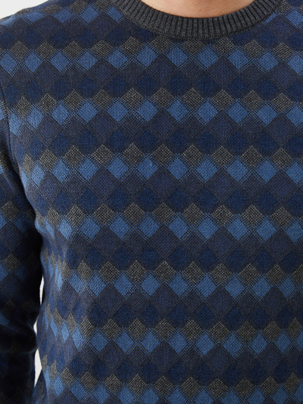 Crew Neck Long Sleeve Patterned Men's Knitwear Sweater -W52467Z8-CS6