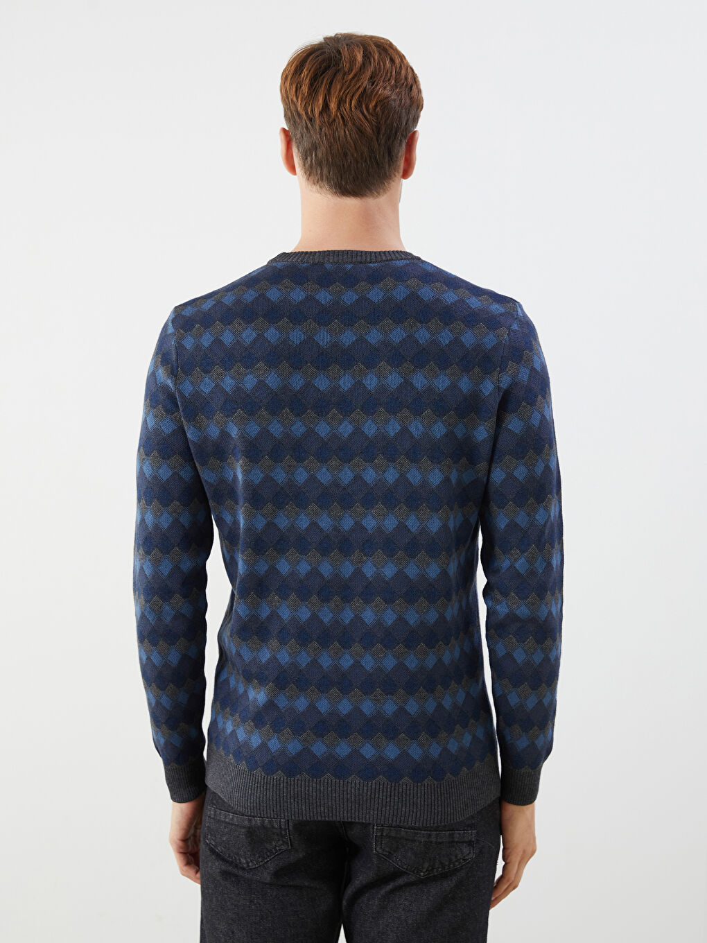 Crew Neck Long Sleeve Patterned Men's Knitwear Sweater -W52467Z8-CS6