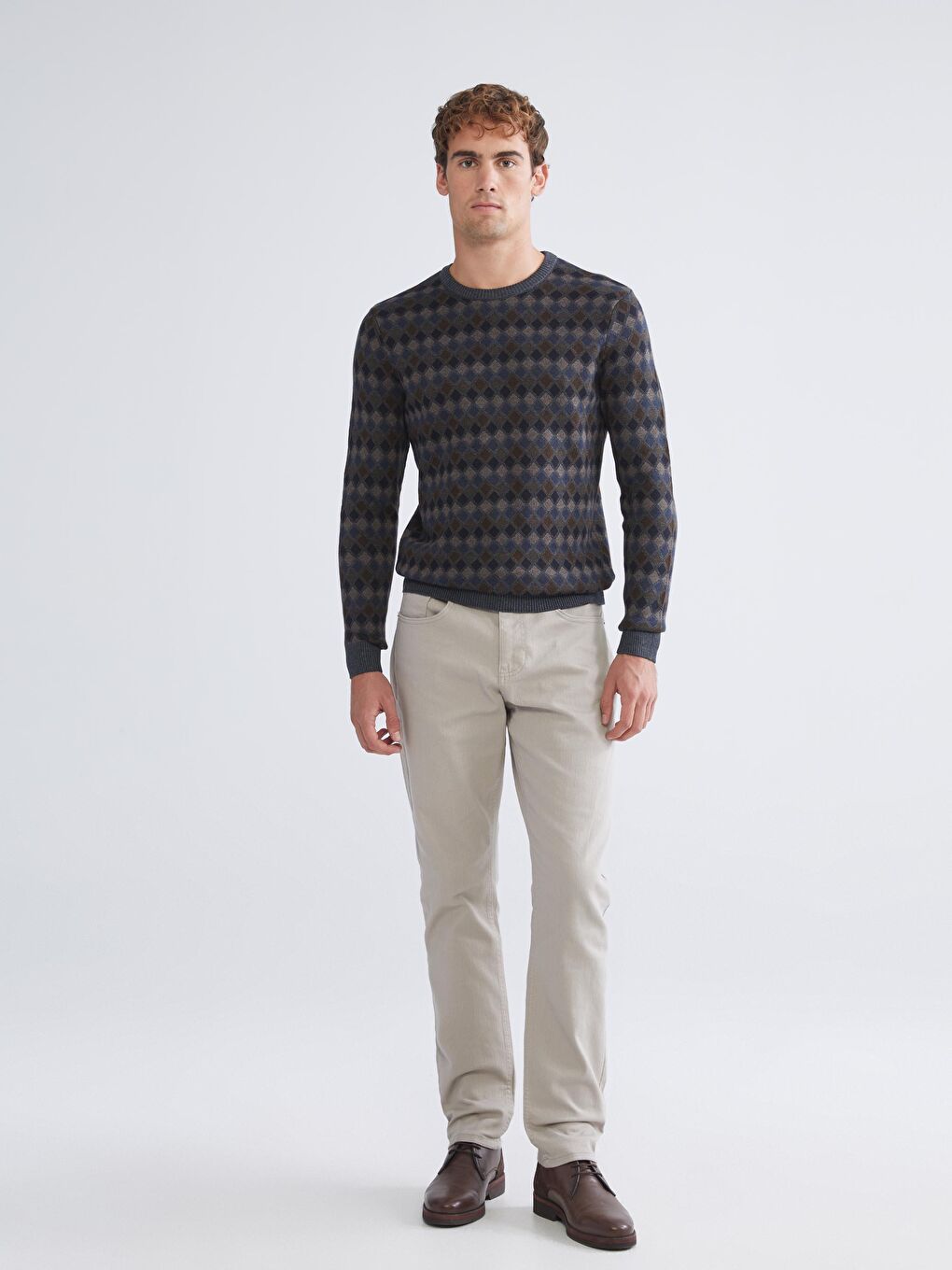 Crew Neck Long Sleeve Patterned Men's Knitwear Sweater-2