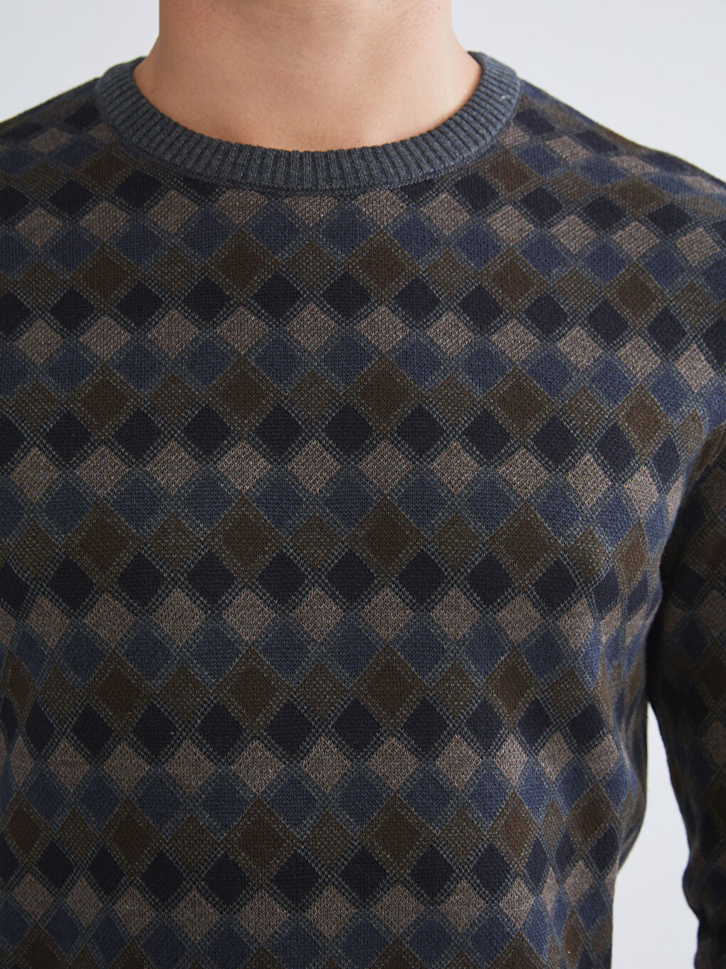Crew Neck Long Sleeve Patterned Men's Knitwear Sweater-4