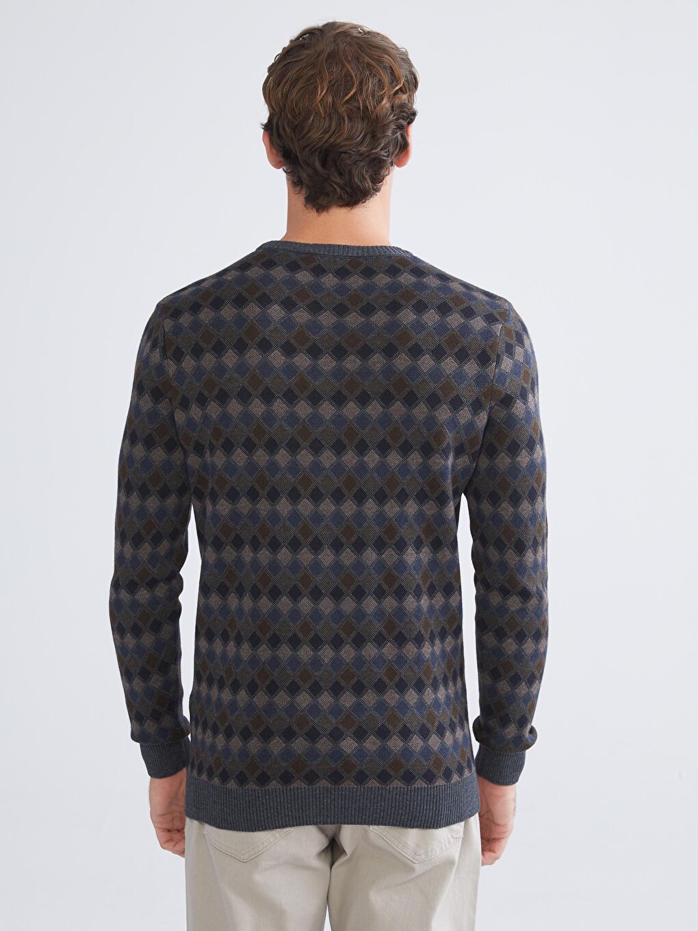 Crew Neck Long Sleeve Patterned Men's Knitwear Sweater-6