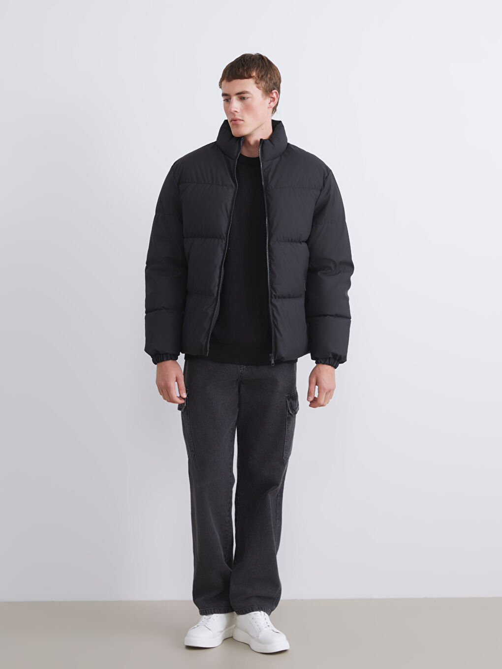 Relaxed Fit Funnel Neck Men's Puffer Coat-1