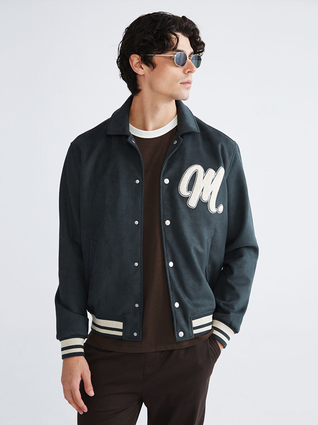 Вільний крій пальто із замші з відкладним коміром для чоловіків