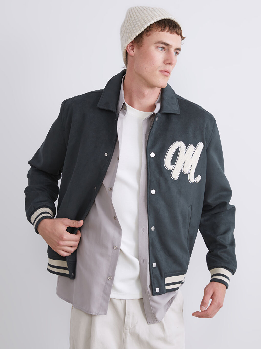 Relaxed Fit Collared Neck Suede Men's Coat
