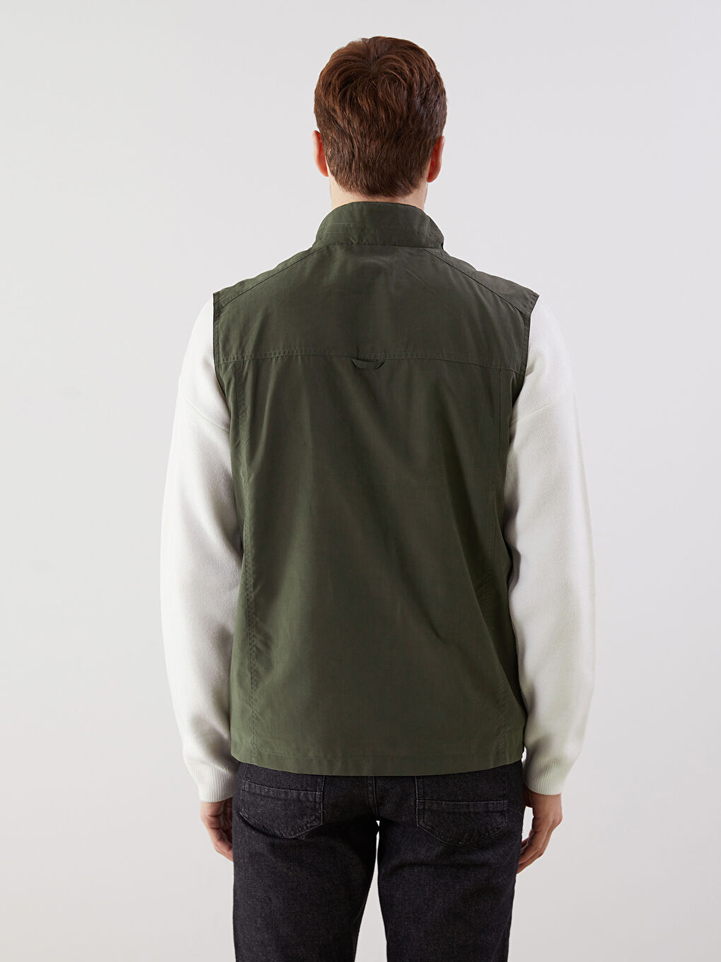 Haki Standart Kalıp Dik Yaka Erkek Avcı Yeleği-4