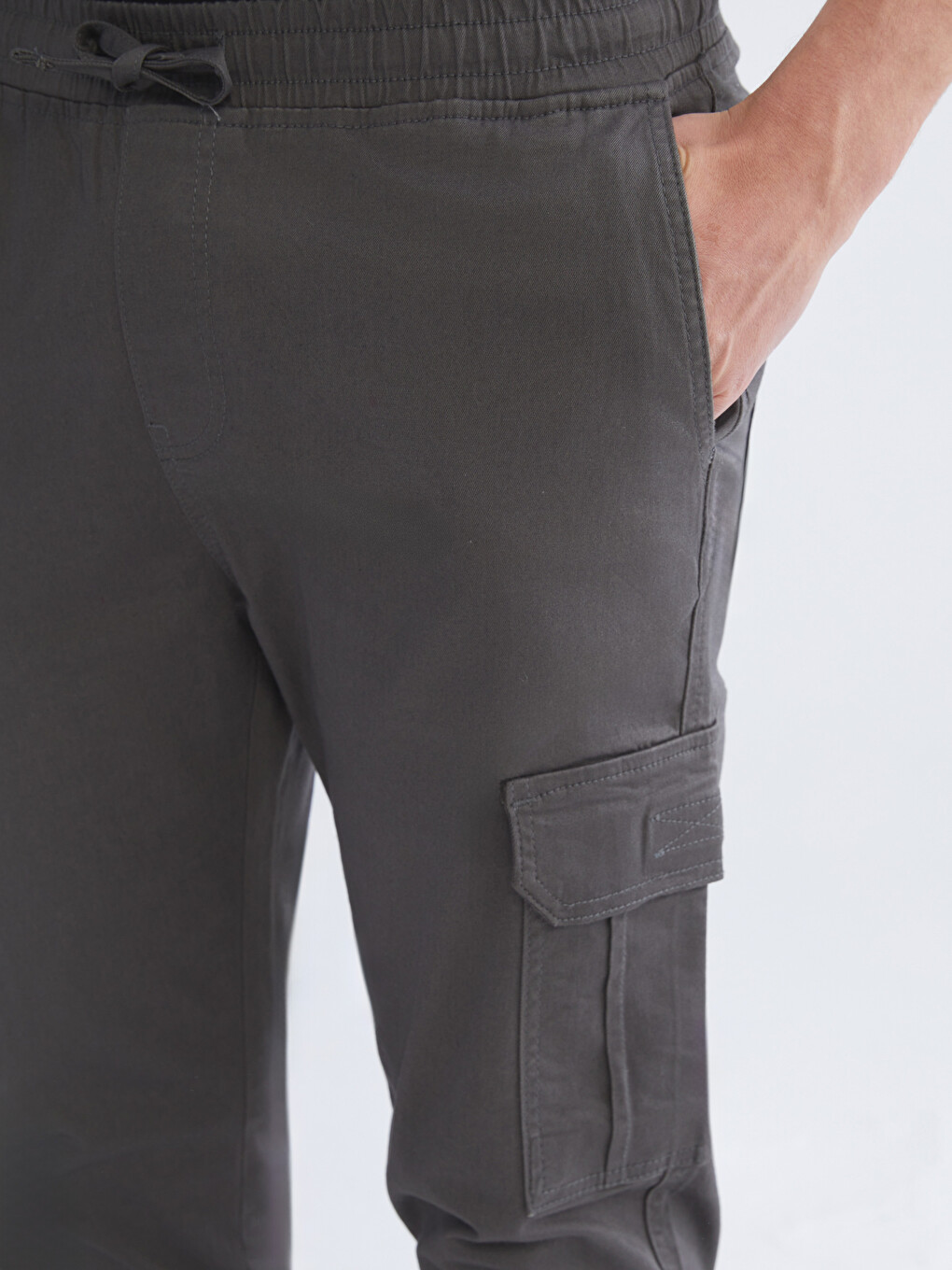 Antrasit Standart Kalıp Gabardin Erkek Kargo Pantolon-2