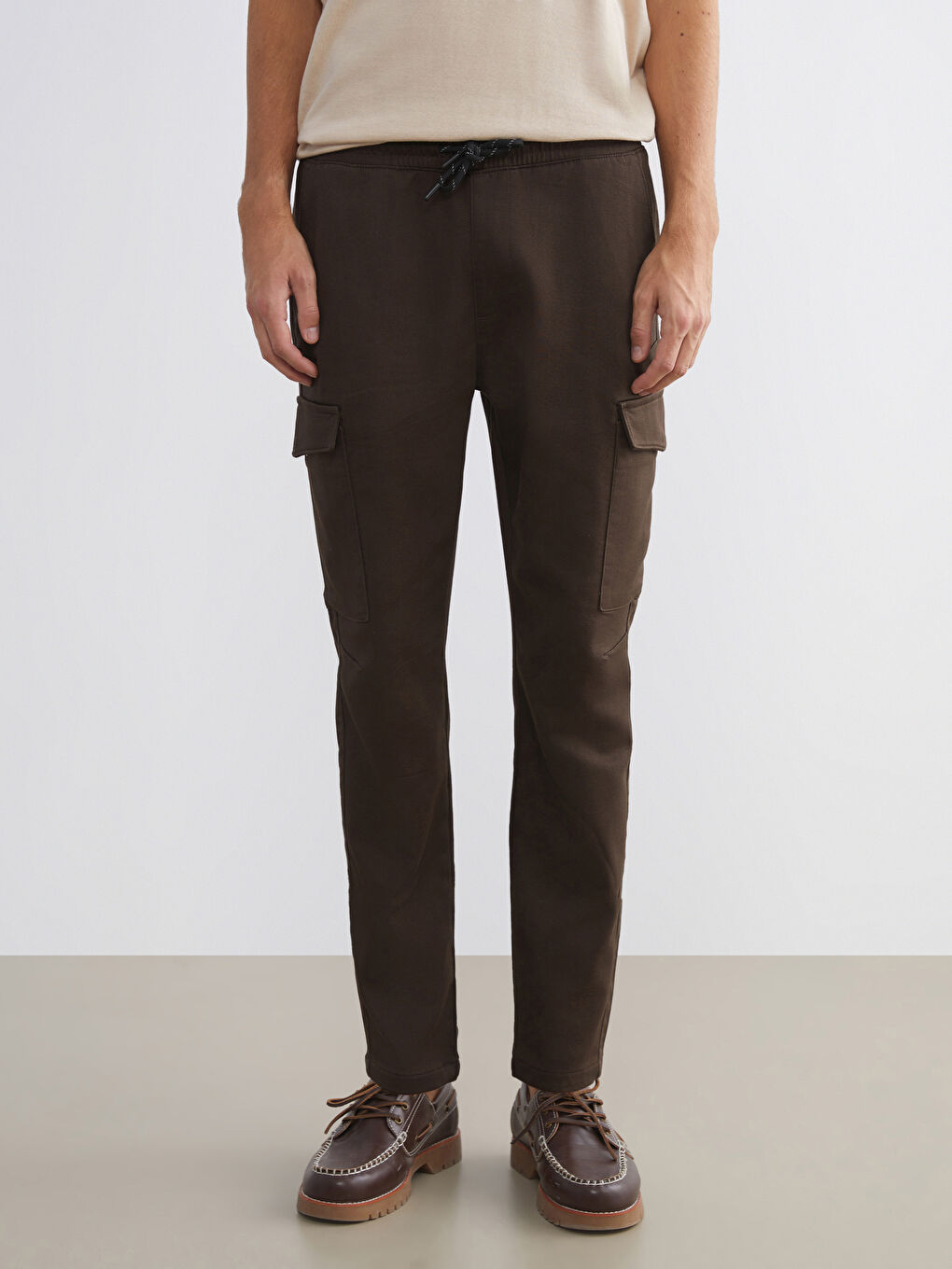 Kahverengi Slim Fit Erkek Kargo Pantolon-1
