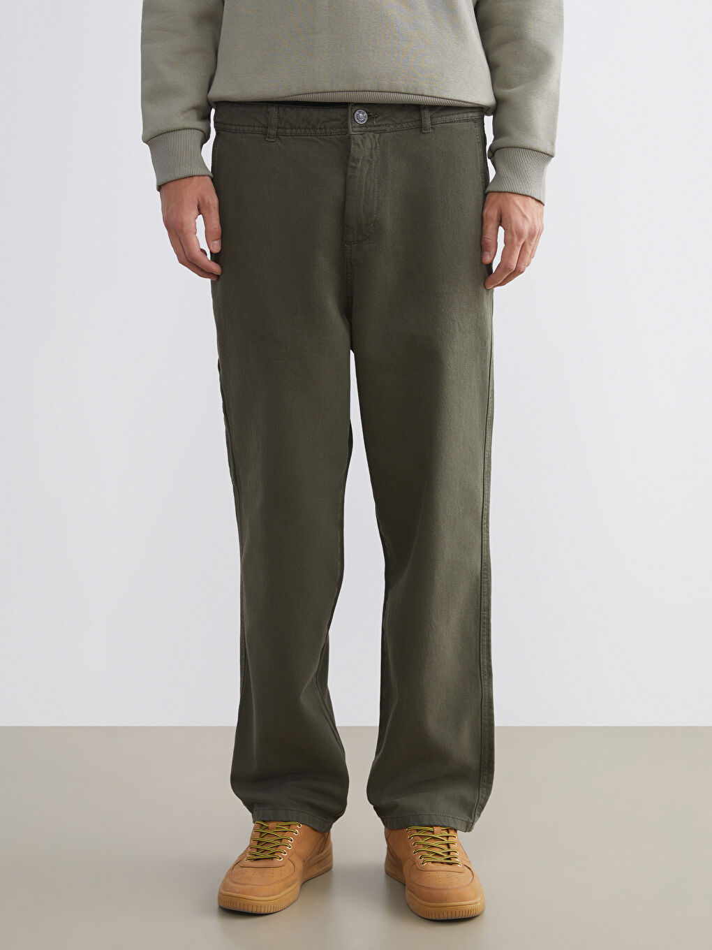 Haki Rahat Kalıp Kanvas Erkek Pantolon-1