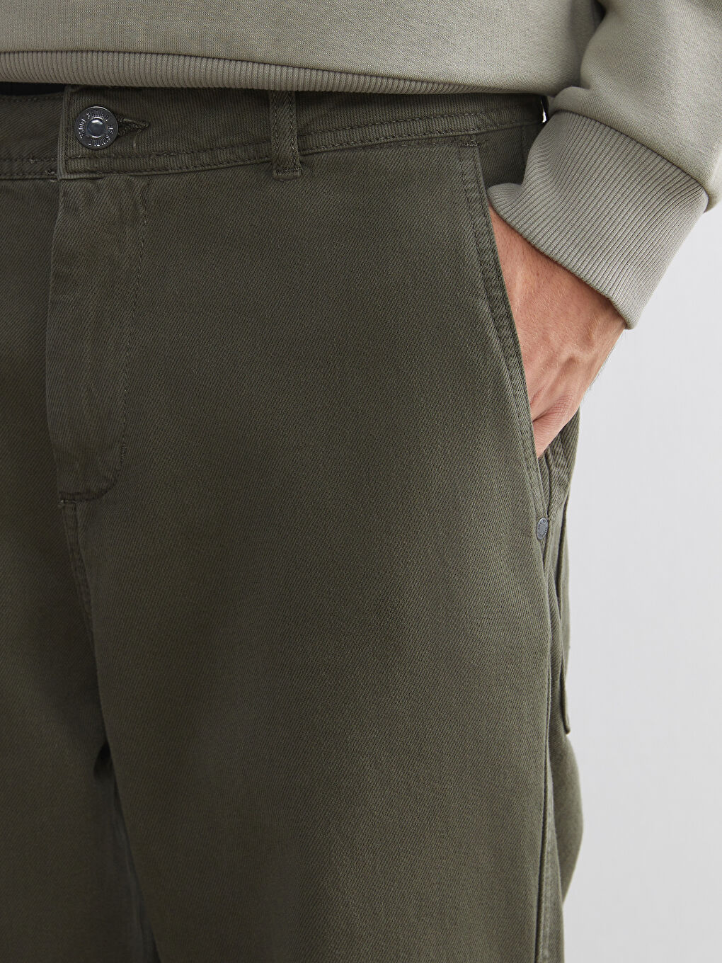 Haki Rahat Kalıp Kanvas Erkek Pantolon-2