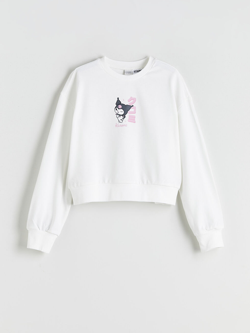 Ekru Bisiklet Yaka Kuromi Baskılı Kız Çocuk Sweatshirt
