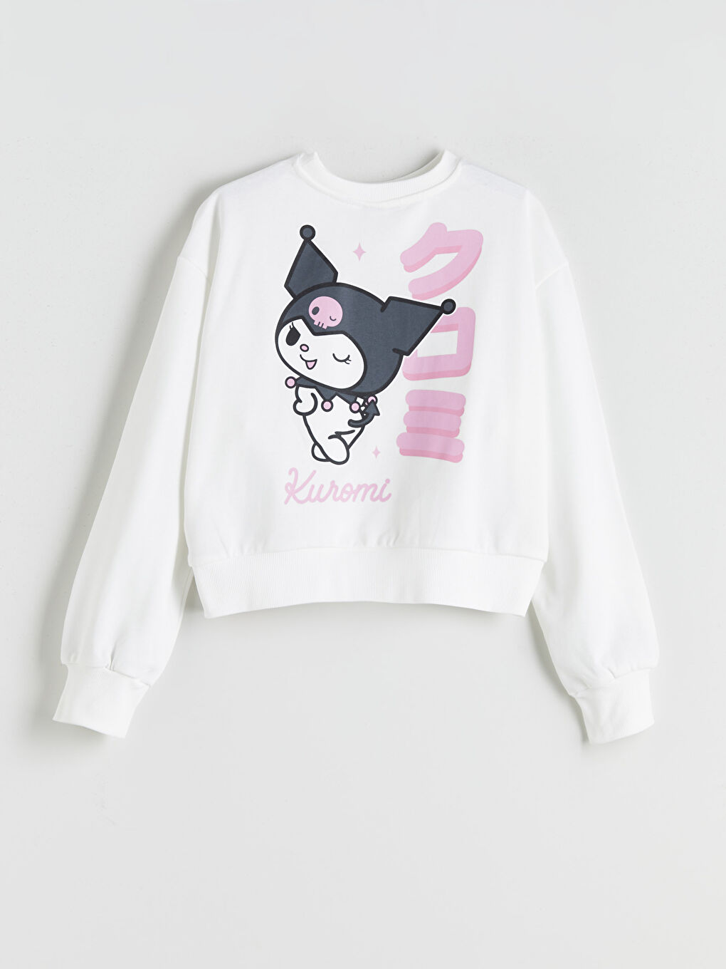 Ekru Bisiklet Yaka Kuromi Baskılı Kız Çocuk Sweatshirt-1