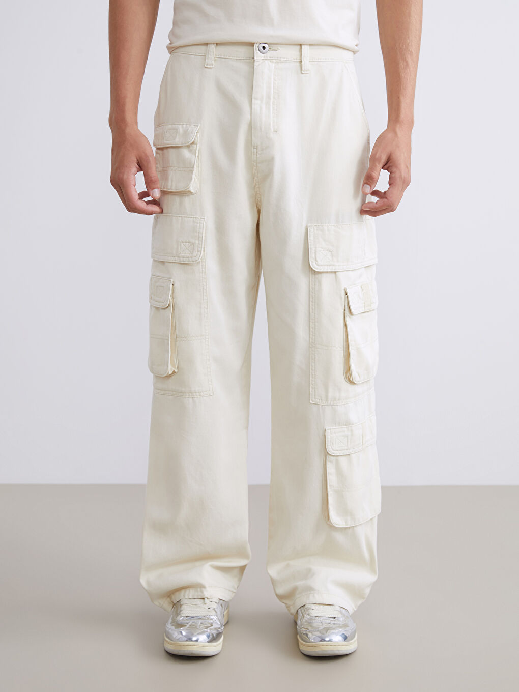 Gri Rahat Kalıp Erkek Kargo Pantolon-1