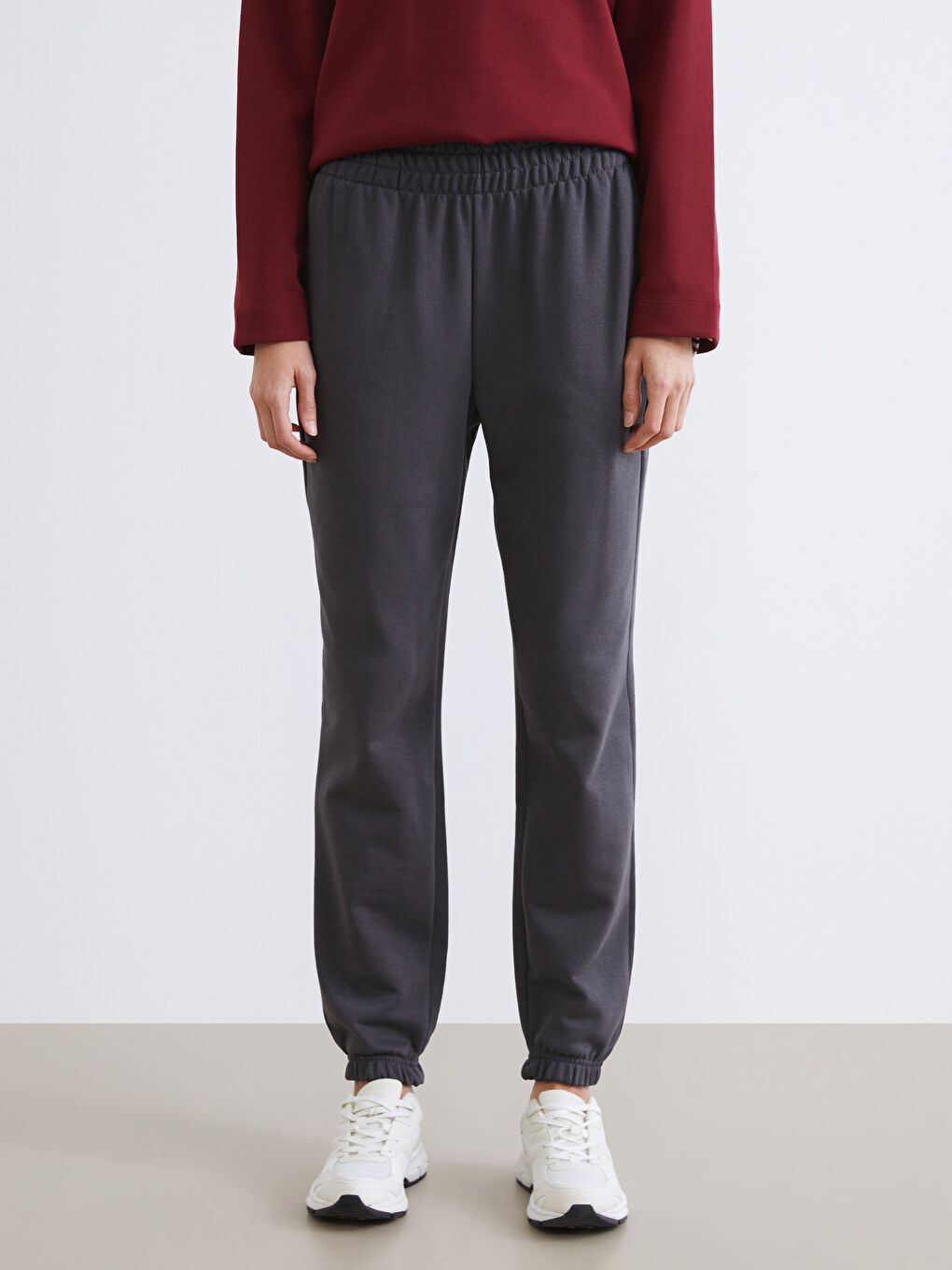 Antrasit Beli Lastikli Kadın Jogger Eşofman Altı-1