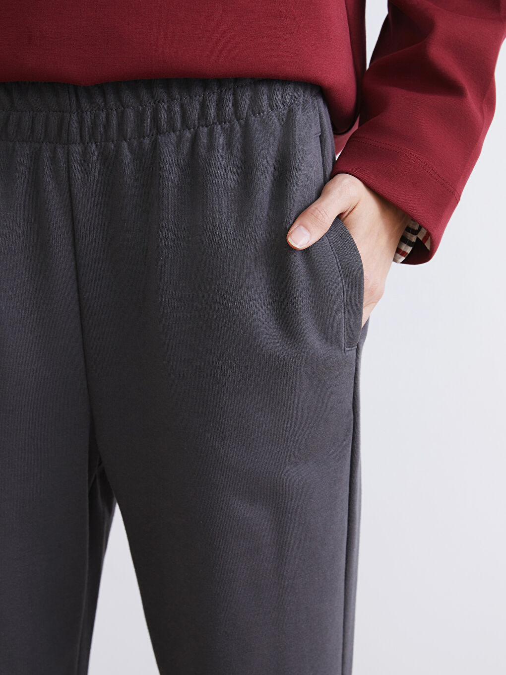 Antrasit Beli Lastikli Kadın Jogger Eşofman Altı-2