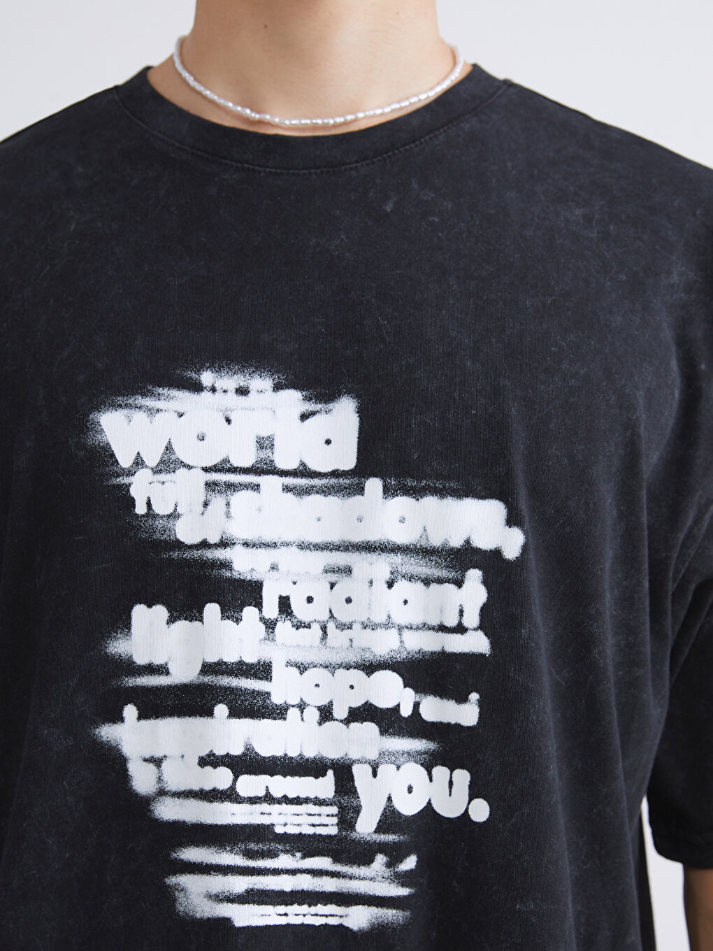 Siyah Bisiklet Yaka Baskılı Penye Erkek Tişört-2