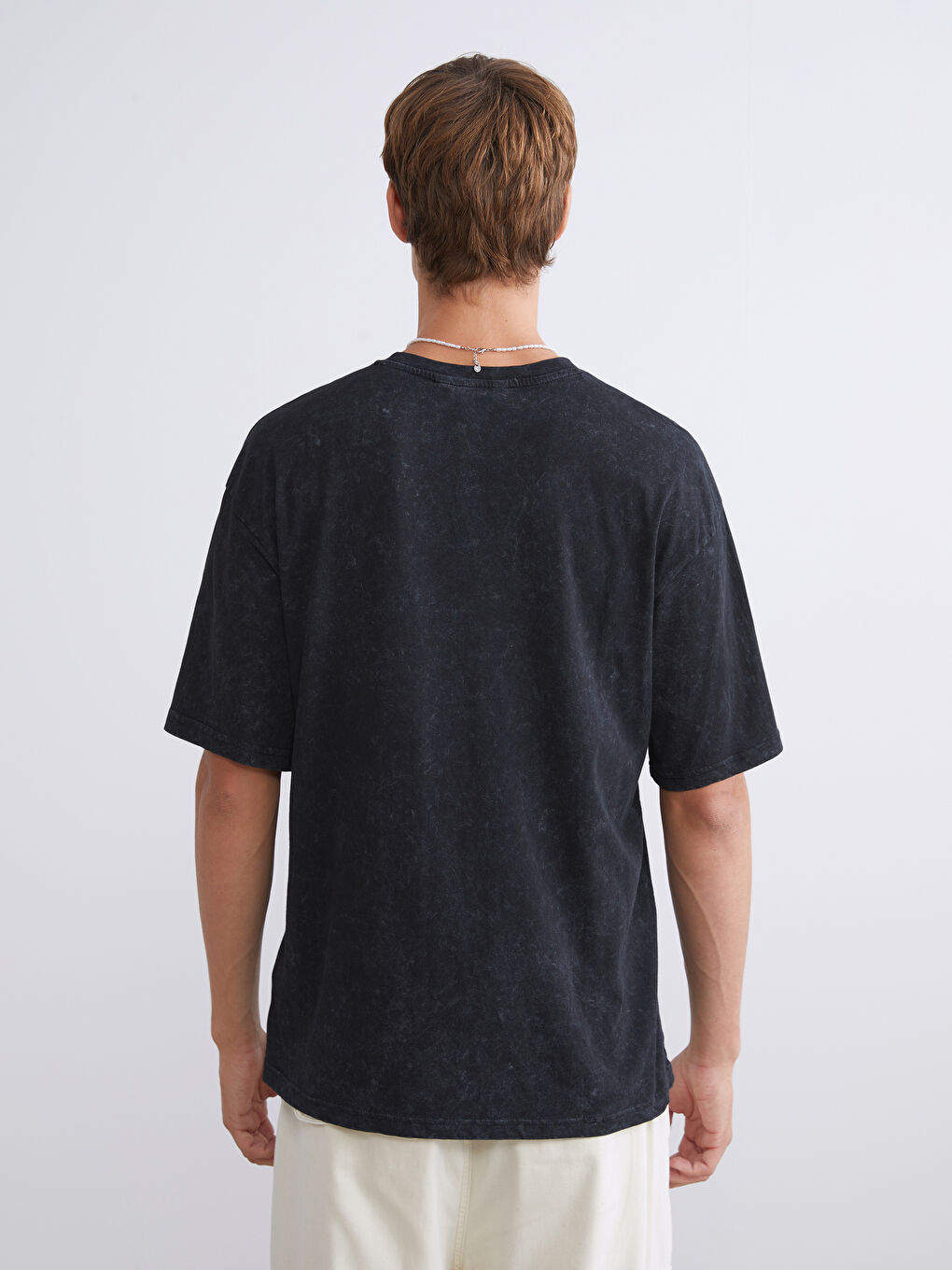 Siyah Bisiklet Yaka Baskılı Penye Erkek Tişört-3