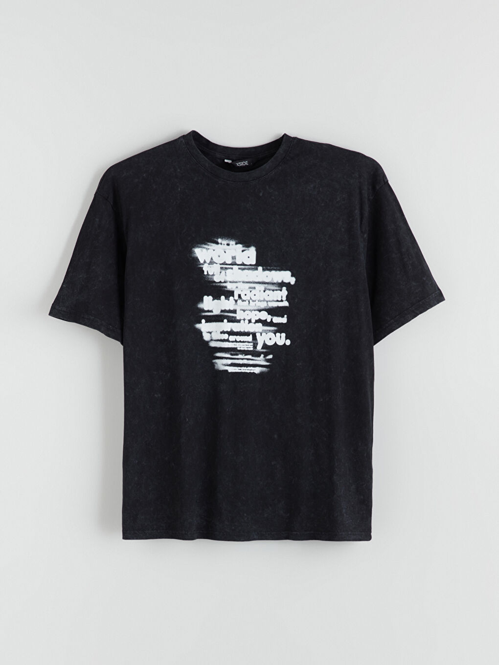 Siyah Bisiklet Yaka Baskılı Penye Erkek Tişört-4