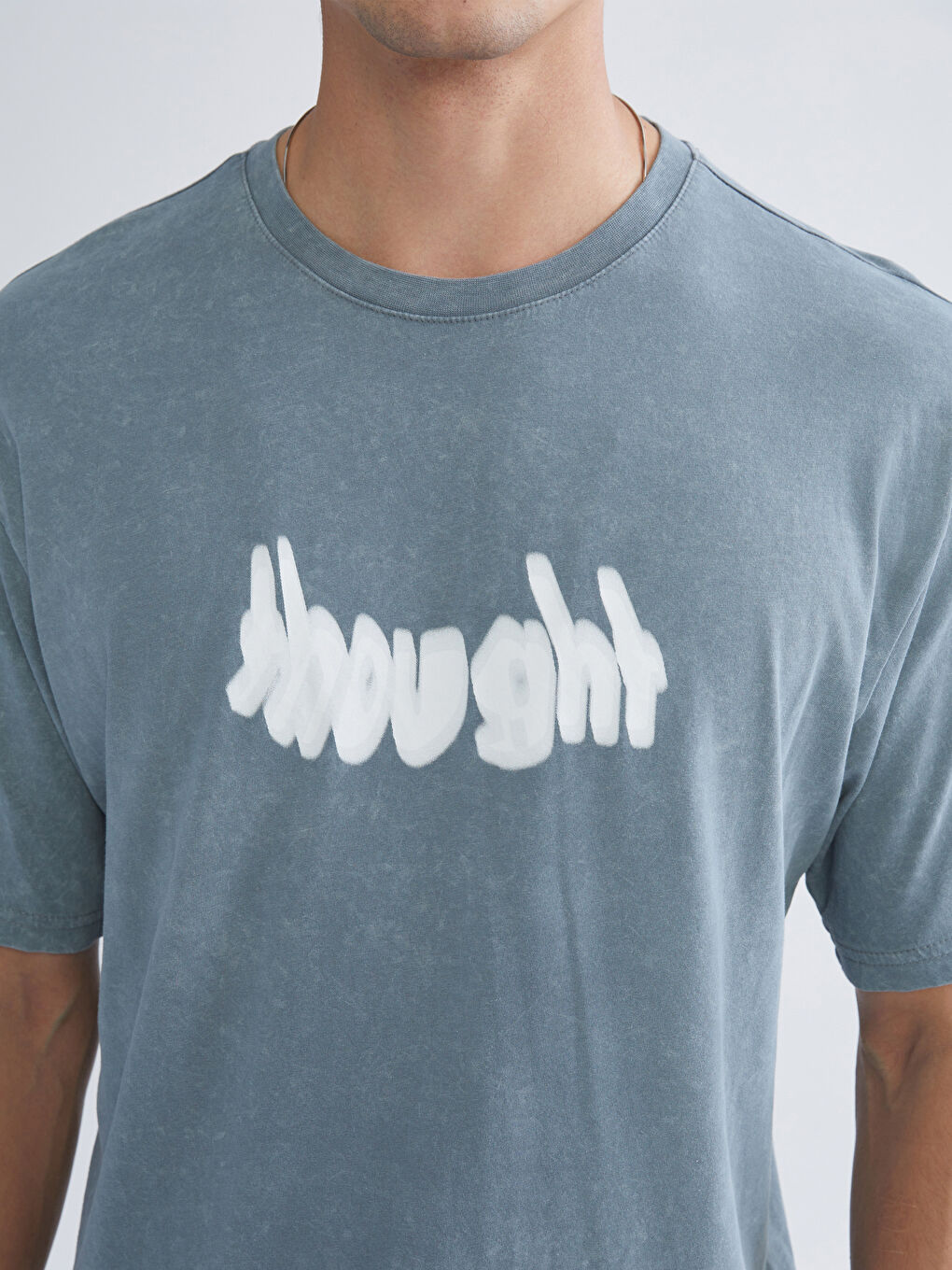 Mavi Bisiklet Yaka Baskılı Penye Erkek Tişört-2