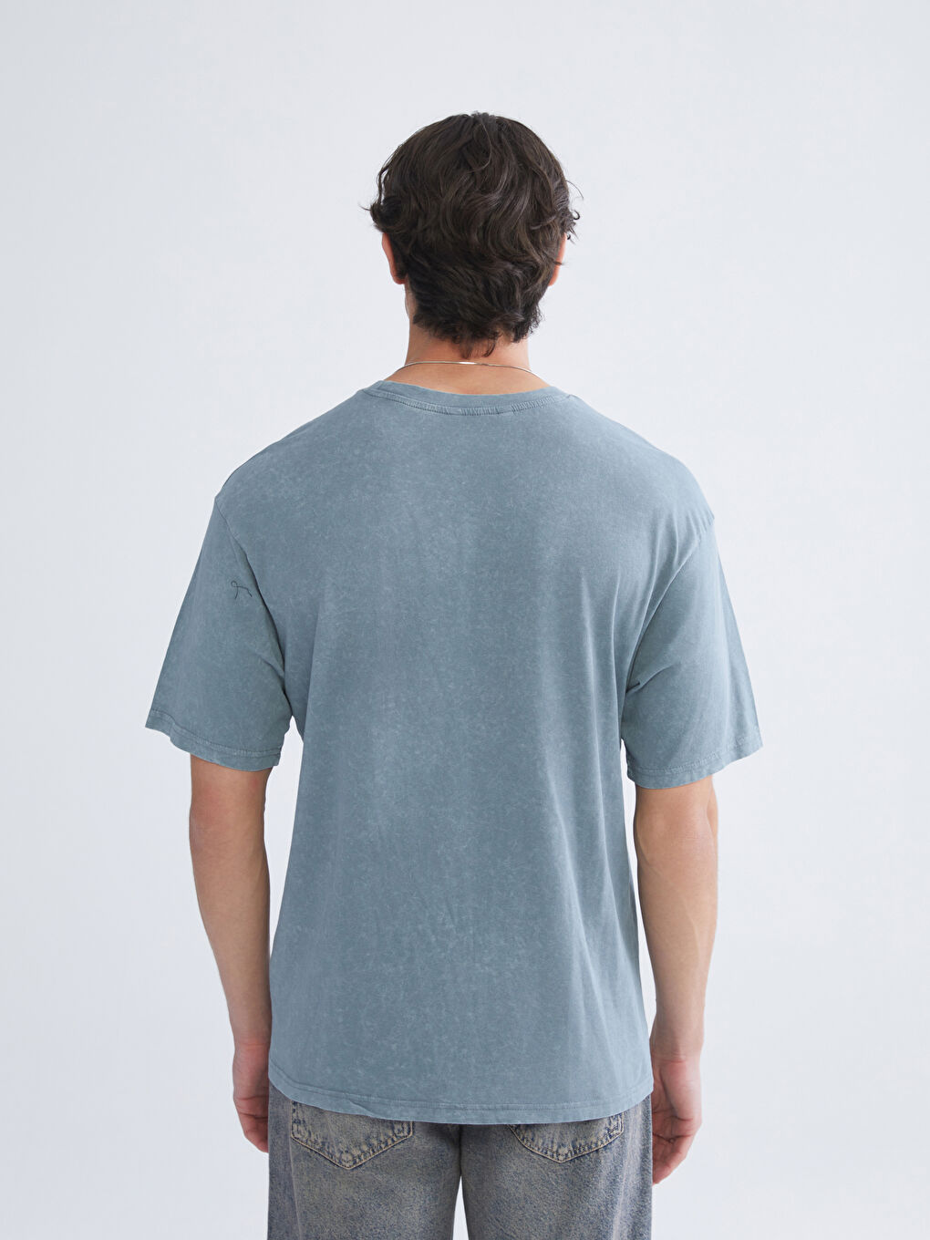 Mavi Bisiklet Yaka Baskılı Penye Erkek Tişört-3