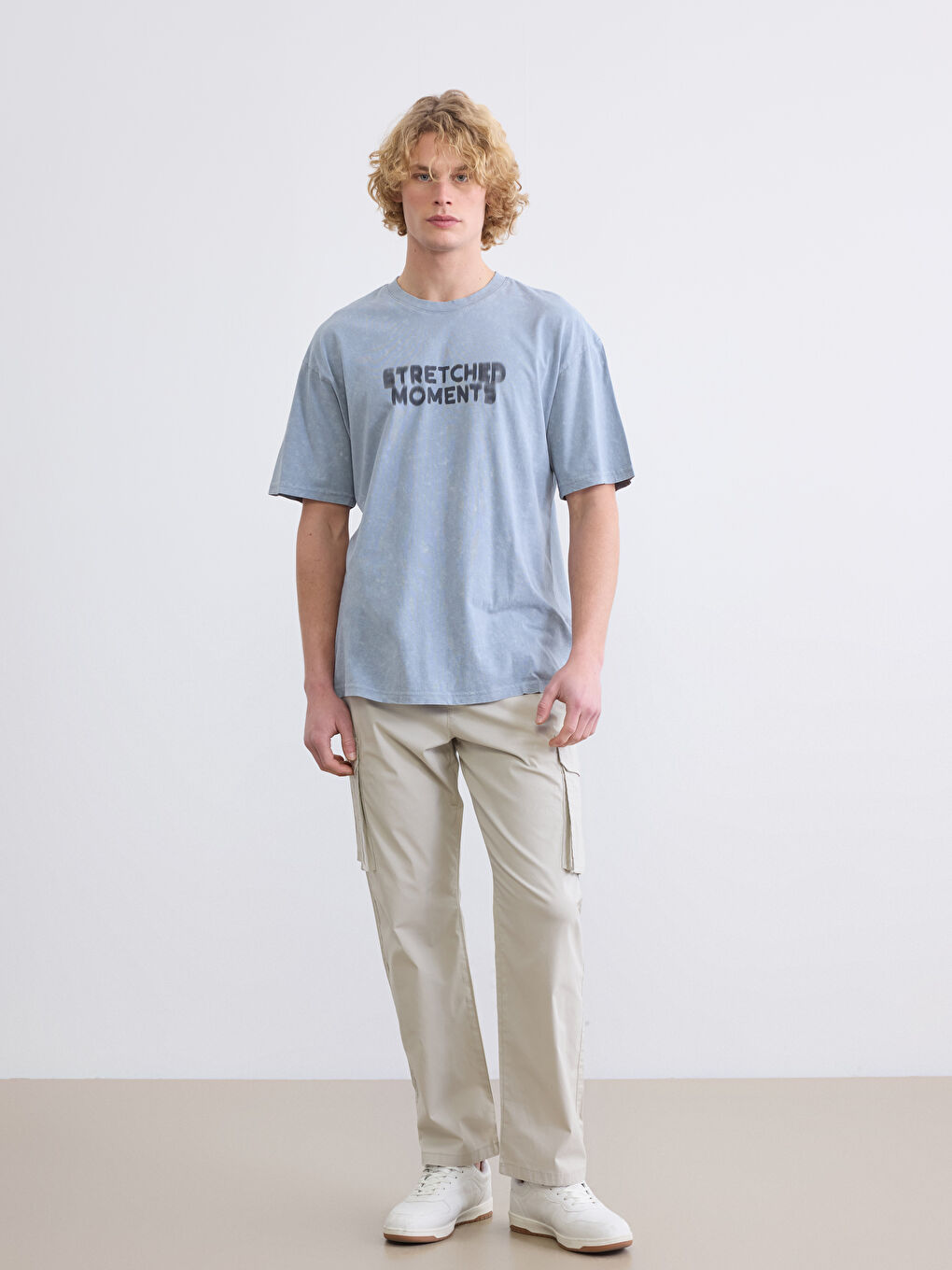 Mavi Bisiklet Yaka Baskılı Erkek Tişört-1