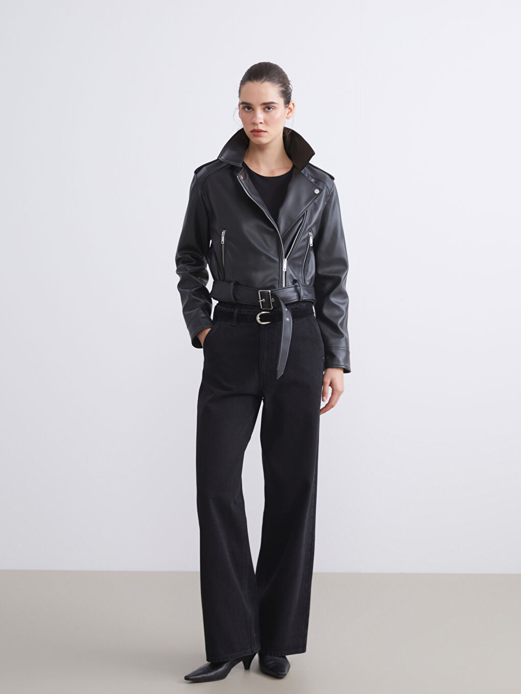 LCW Vision Biker Neck Women's Faux Leather Jacket -W52566Z8-CVL