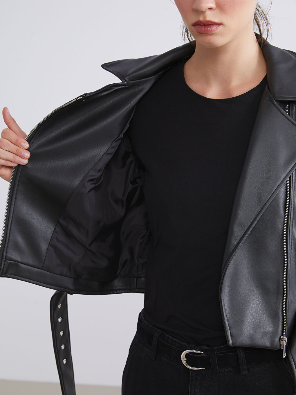 LCW Vision Biker Neck Women's Faux Leather Jacket -W52566Z8-CVL