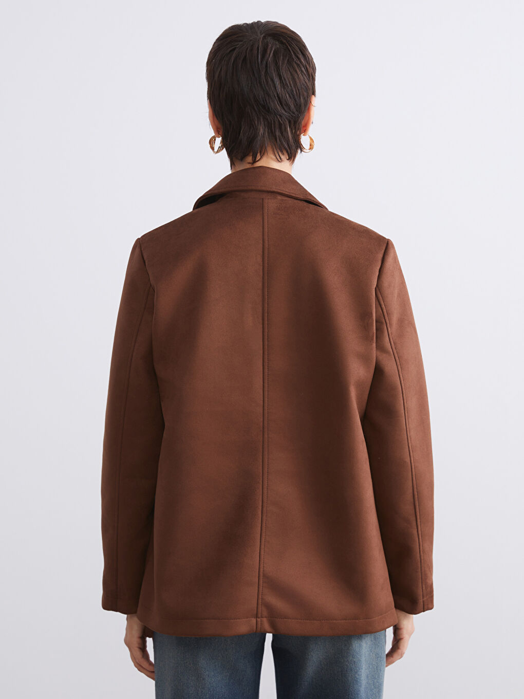 Kahverengi Süet Görünümlü Kadın Blazer Ceket-4