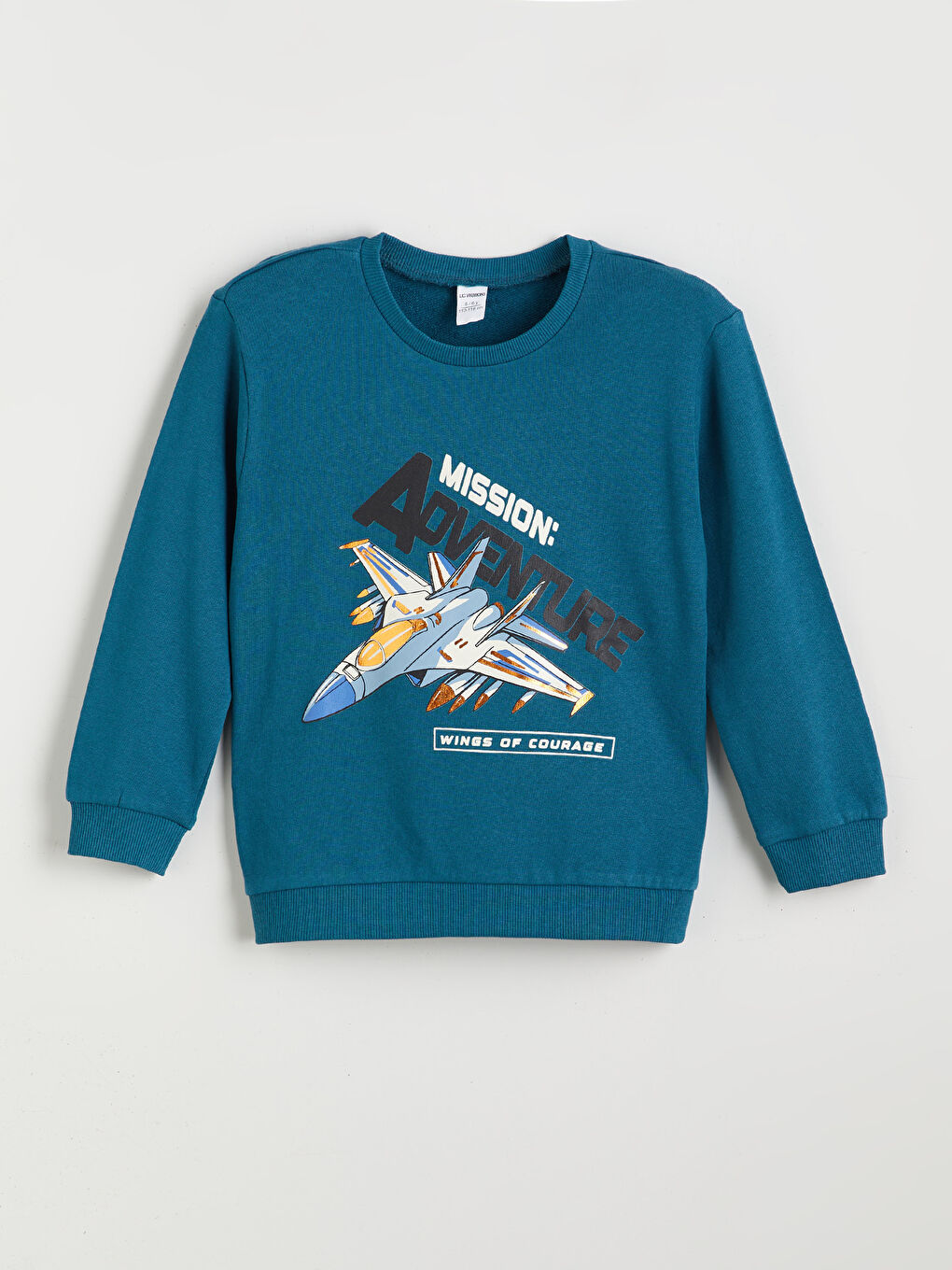 Petrol Bisiklet Yaka Baskılı Erkek Çocuk Sweatshirt